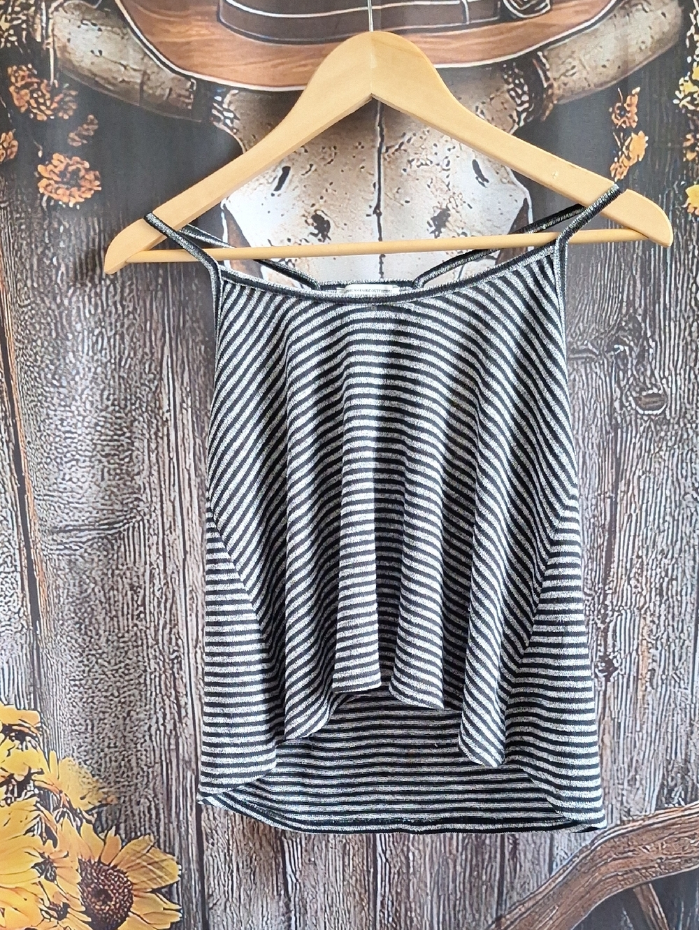 American Eagle Outfitters Black and White Striped Cropped Tank